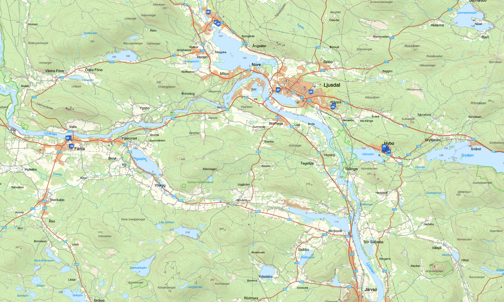 Karta på småhustomter i Ljusdals kommun