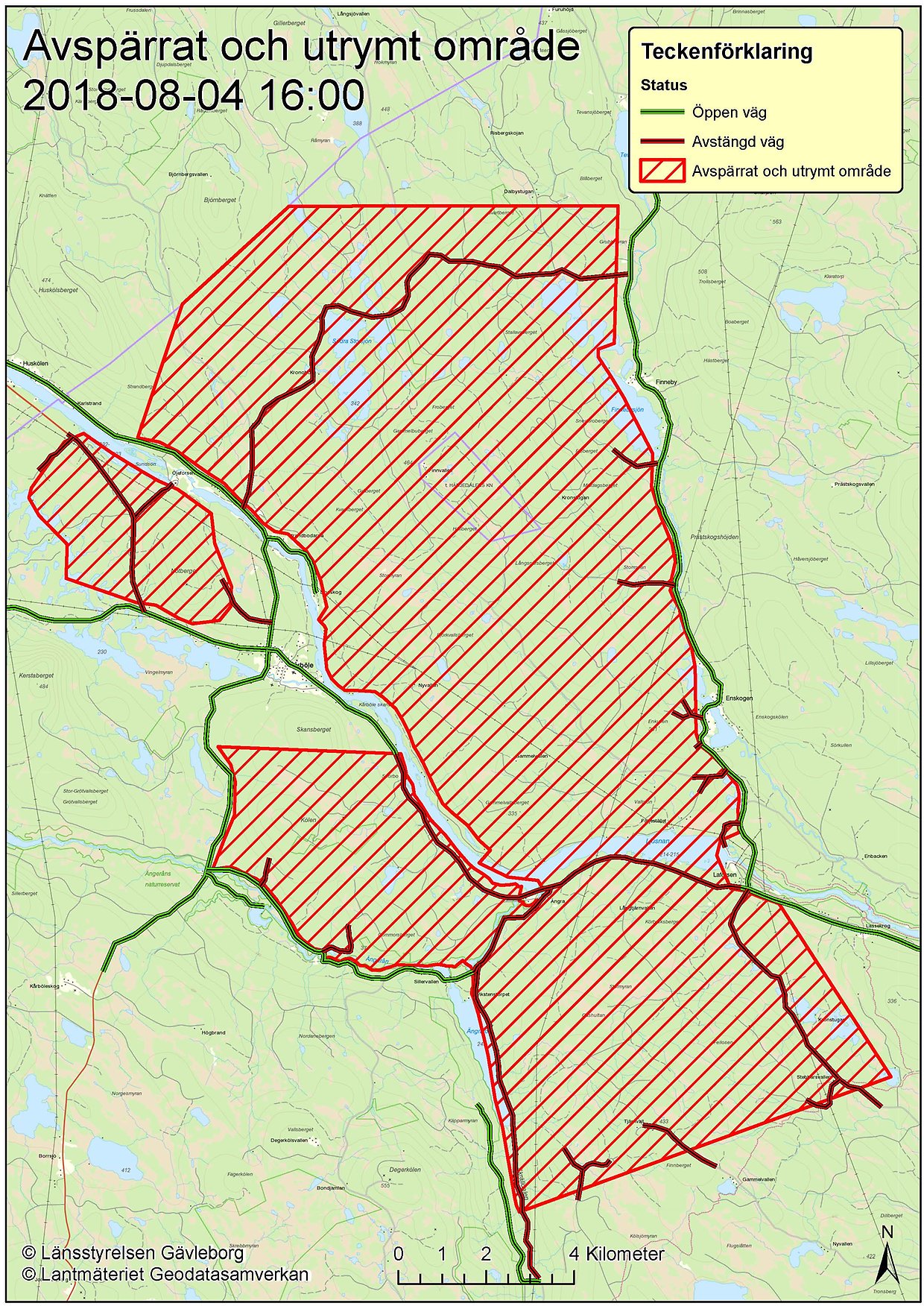 Översiktskarta över avspärrat område i Hälsingland.